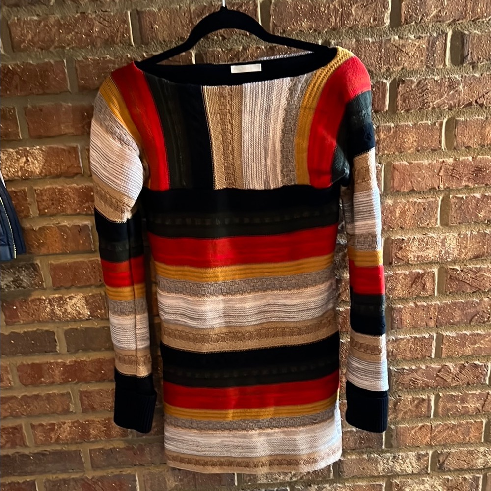 Black and Red Long Sleeve Bateau Neck Sweater Dress